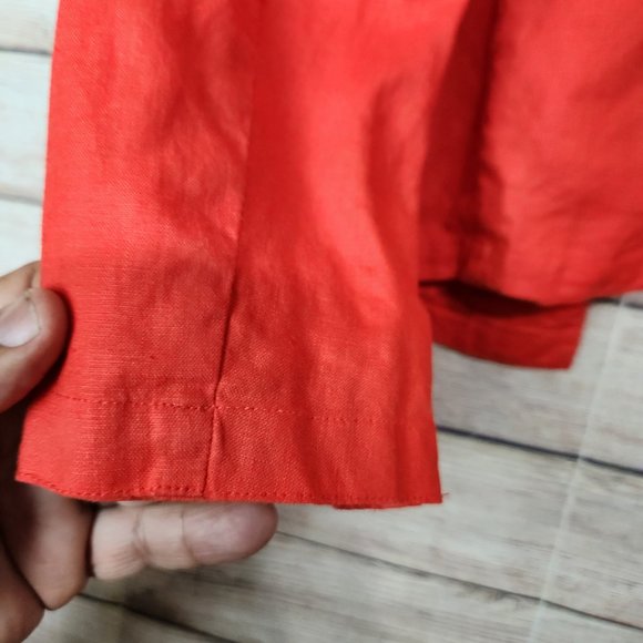 Tahari Womens S 100% Linen Open Front Career Casual Blazer Pockets Redish Orange - Picture 15 of 15